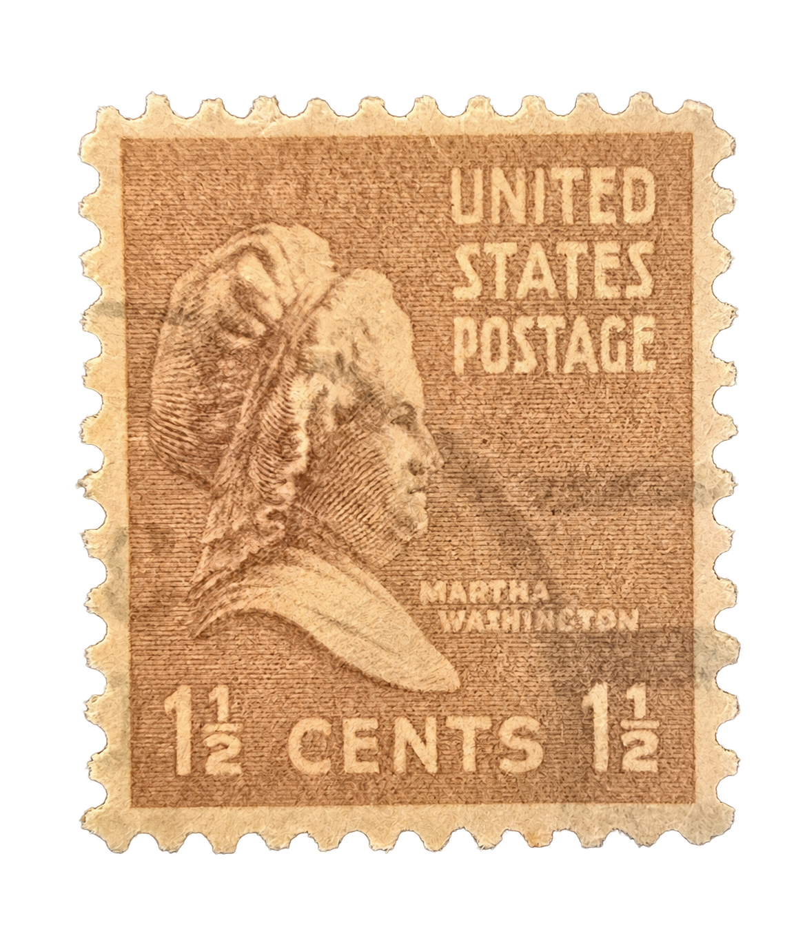 United States 1½¢ Martha Washington postage stamp, isolated on transparent background
