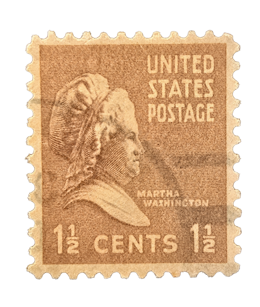 United States 1½¢ Martha Washington postage stamp, isolated on transparent background