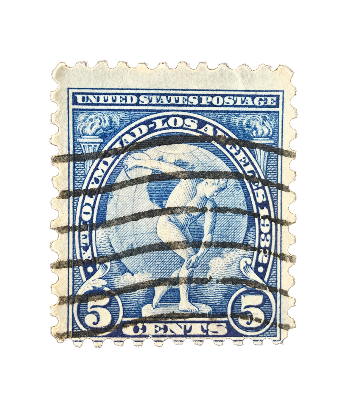 United States 5¢ Globe postage stamp, isolated on transparent background