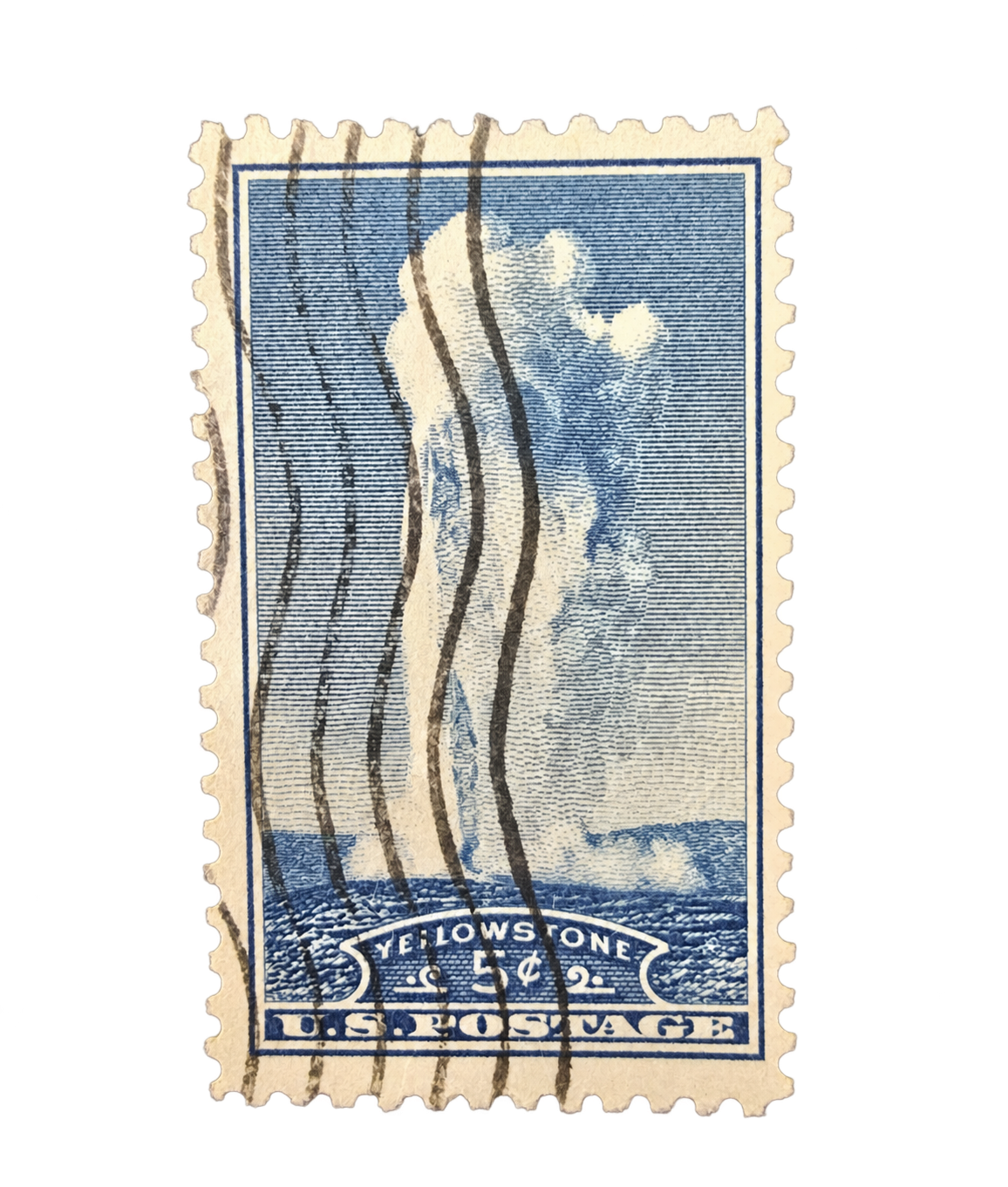 United States Yellowstone Park Blue postage stamp, isolated on transparent background