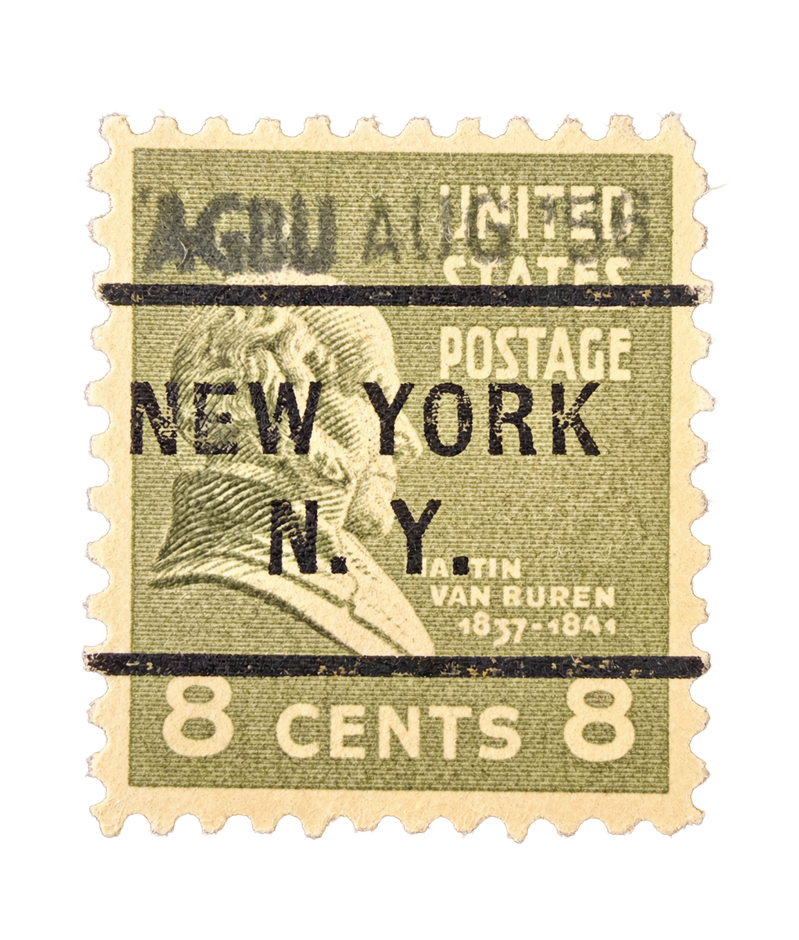 United States 8¢ Martin Van Buren New York Precancel postage stamp, isolated on transparent background